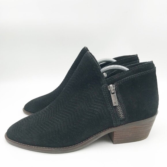 LUCKY BRAND Black Suede Block Heel Ankle Booties Womens 7 Western Boots - Picture 3 of 8